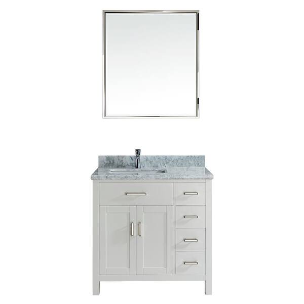 Studio Bathe Kalize II 36 in. W x 22 in. D Vanity in White with Marble Vanity Top in Gray with White Basin and Mirror