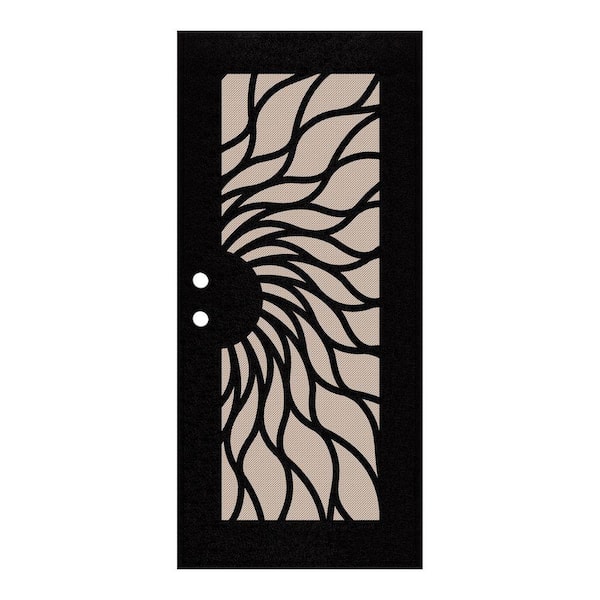 Unique Home Designs 30 in. x 80 in. Sunfire Black Left-Hand Surface Mount Aluminum Security Door with Desert Sand Perforated Metal Screen