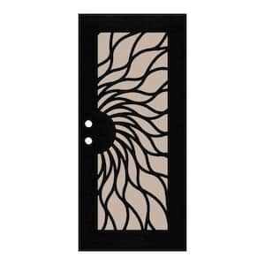 36 in. x 80 in. Sunfire Black Left-Hand Surface Mount Aluminum Security Door with Desert Sand Perforated Metal Screen