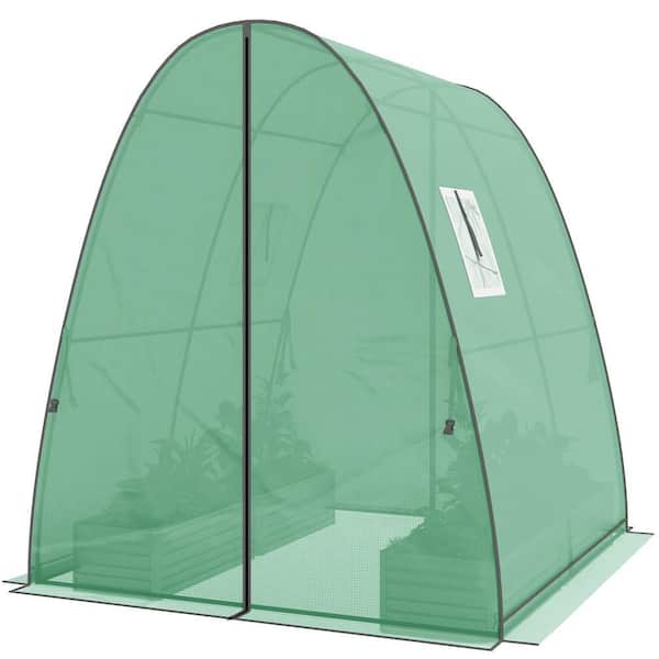 71 in. W x 71 in. D x 79 in. H Gothic Arch Walk-In Greenhouse with Sandbags and Hemmed PE Cover and Mesh Windows, Green