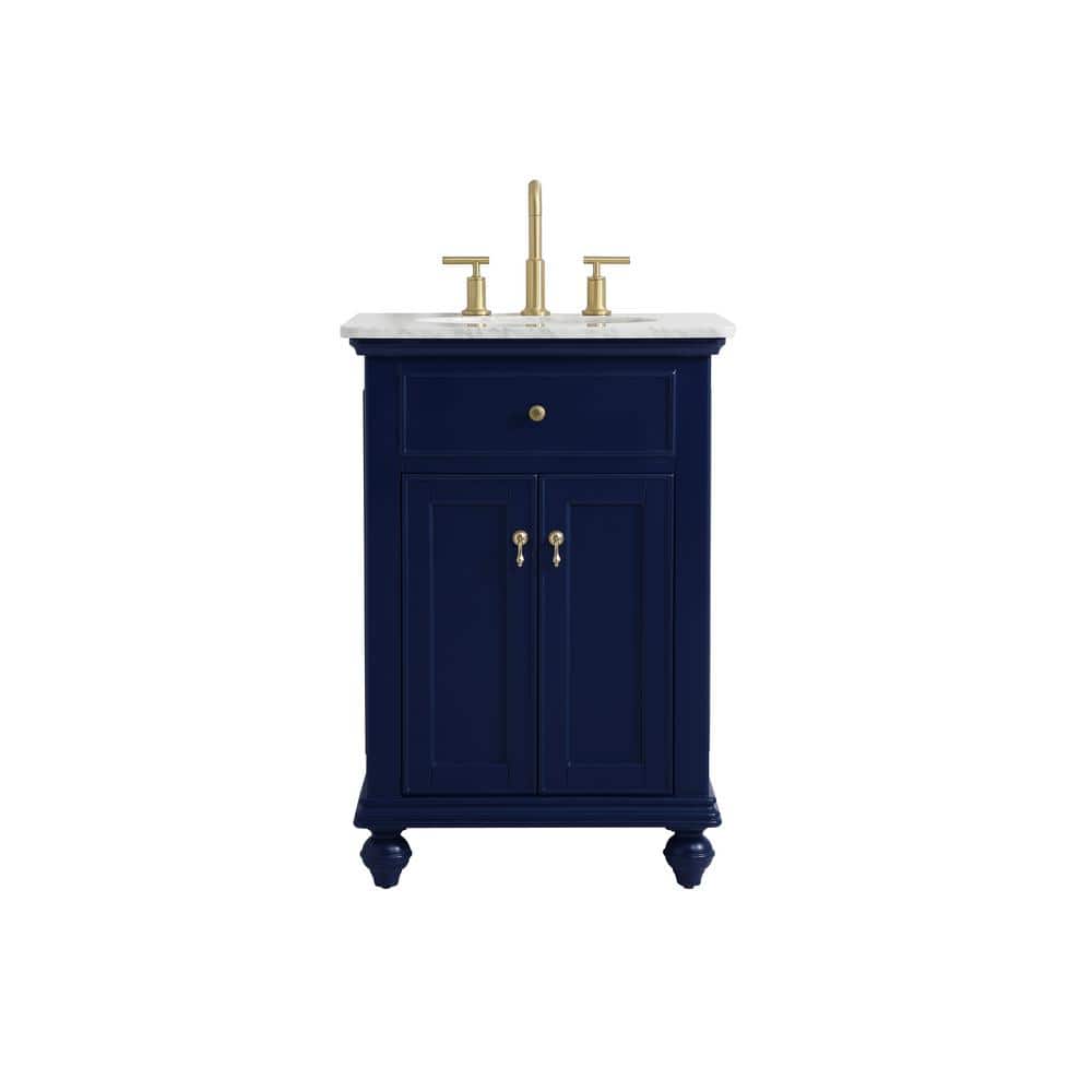 Timeless Home 24 in. W Single Bath Vanity in Blue with Marble Vanity Top in Carrara with White Basin