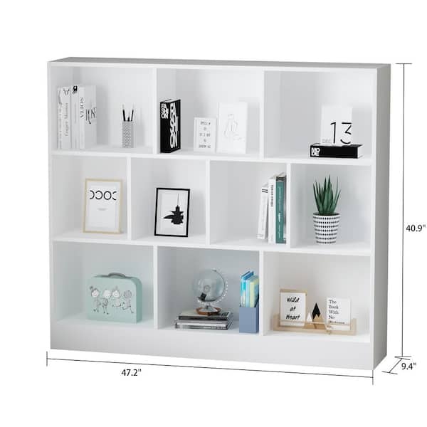 FUFU&GAGA 40.9 in. H x 47.2 W White Wood 10-Shelf Freestanding