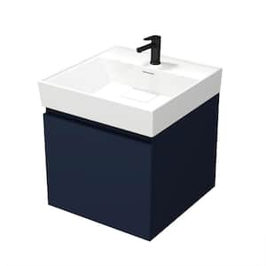 Sharp 18.9 in. W x 18.8 in. D x 22.9 in. H Modern Wall Mounted Bathroom Vanity in Night Blue with White Ceramic Top