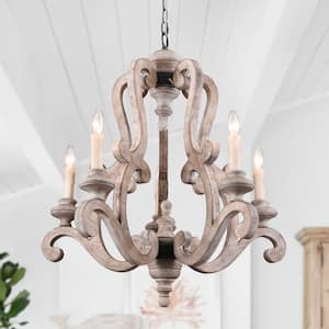 Buttrio Farmhouse Antique 5-Light Weathered Wood Candle Chandelier with Farmhouse Pendant Lights