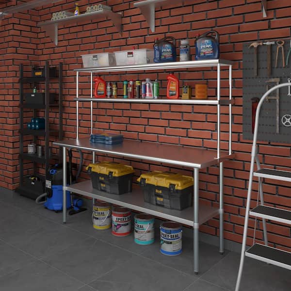 AMGOOD 12 in. x 72 in. Stainless Steel Double Over Shelf for