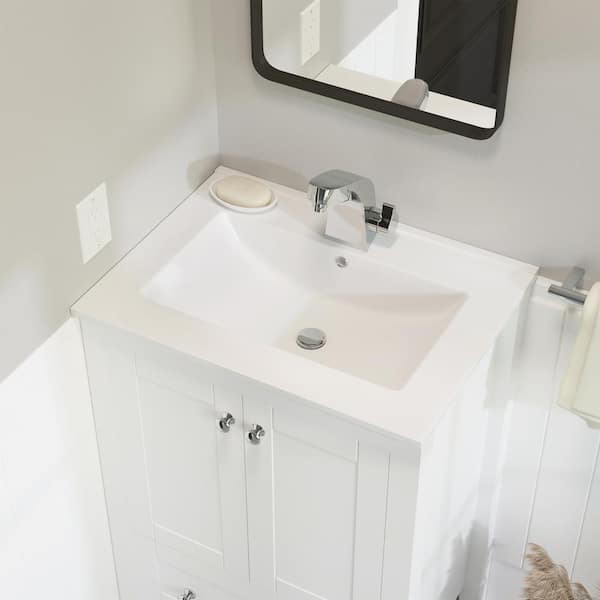 Ceramic Single Faucet Hole Vanity Top, White Bathroom Vanity With Sink 24