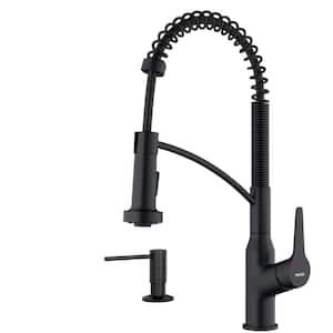 Scottsdale Single Handle Pull Down Sprayer Kitchen Faucet with Matching Soap Dispenser in Matte Black