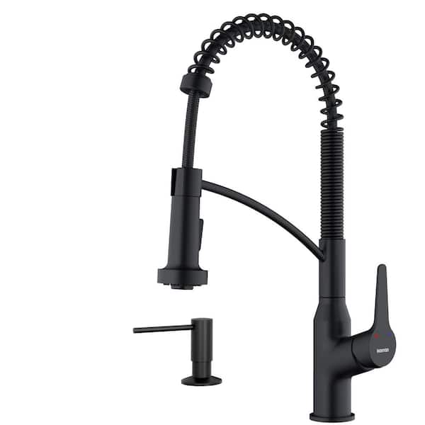 Karran Scottsdale Single Handle Pull Down Sprayer Kitchen Faucet with Matching Soap Dispenser in Matte Black