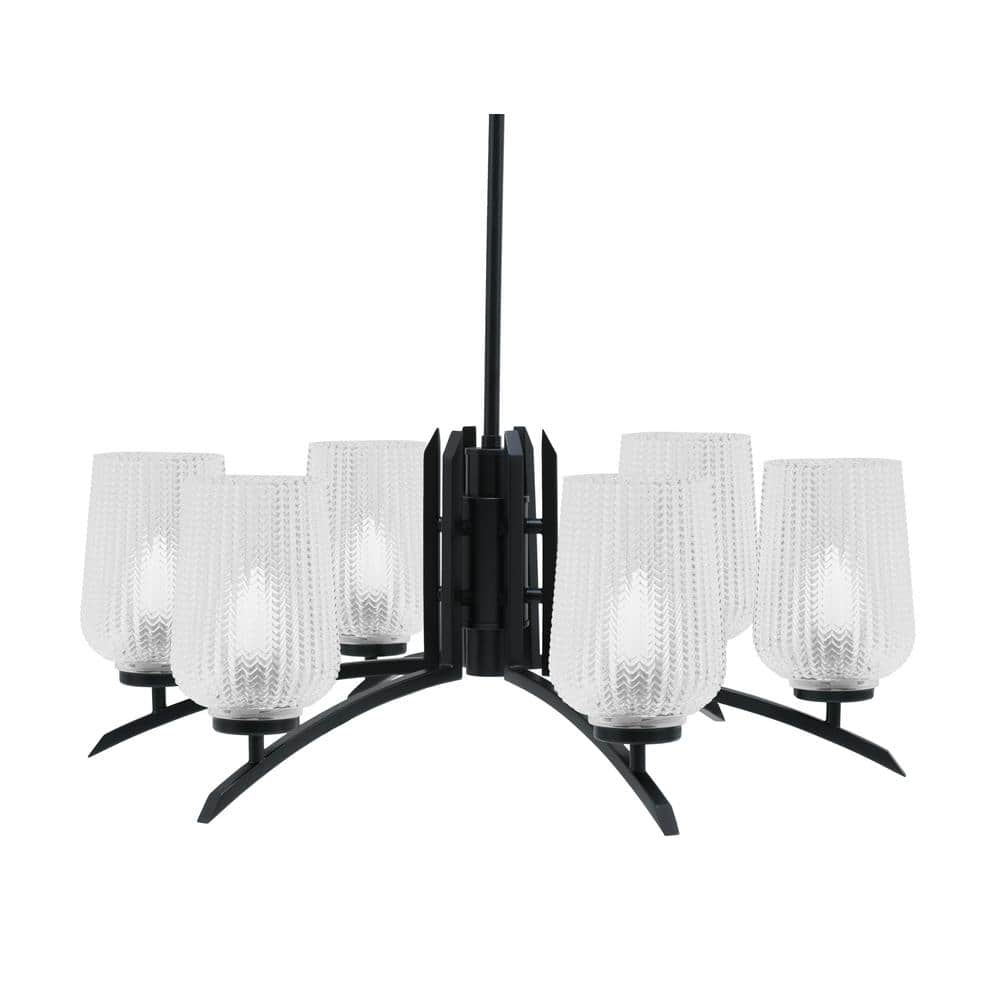 Siena 6-Light Matte Black Chandelier, Round Chandelier with Clear Glass Sha