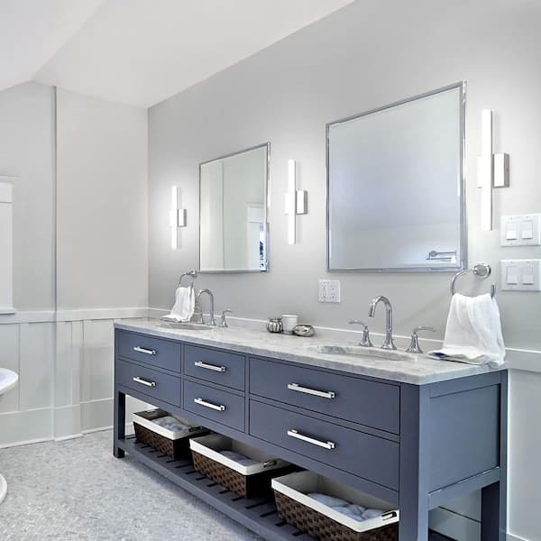 16 in. 2-Light Chrome Acrylic Stainless Steel LED Vanity Light, 9W IP44 Over Mirror Wall Fixture Cool White 6000K, 2 Pcs