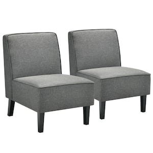 Armless Accent Chair Fabric Single Sofa with Rubber Wood Legs Grey (Set of 2)