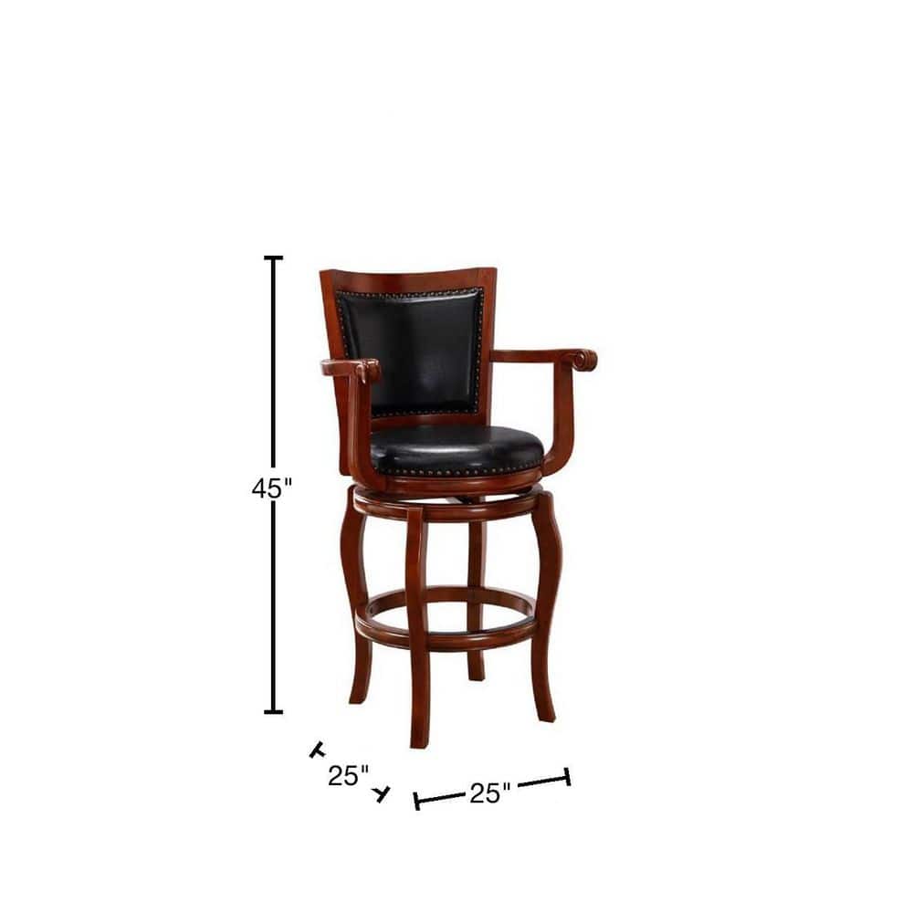 Cherry Wood and Leather Swivel Bar Stool, 44.5" Height