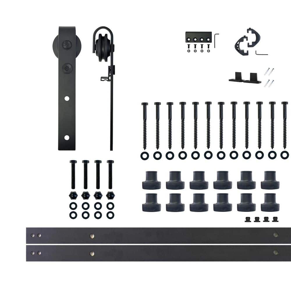 15 ft./180 in. Black Rustic Non-Bypass Sliding Barn Door Track and Hardware Kit for Single Door price history on PriceWatchPro