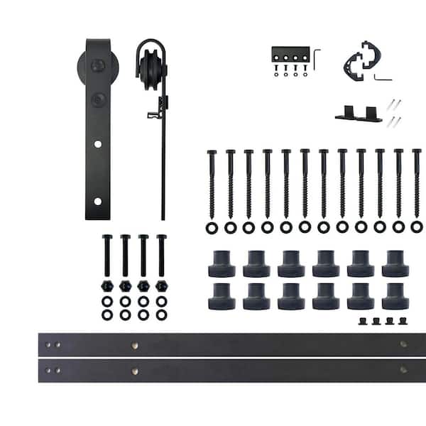 HOMACER 15 ft./180 in. Black Rustic Non-Bypass Sliding Barn Door Track and Hardware Kit for Single Door