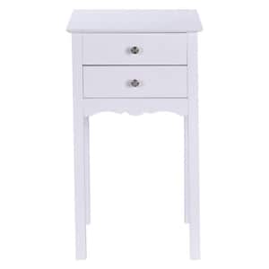 16 in. White Vintage Side End Table with 2-Drawers