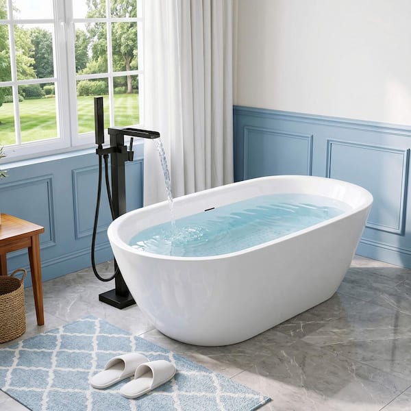 ANZZI Ami 59 in. x 30 in. Freestanding Soaking Bathtub in Glossy