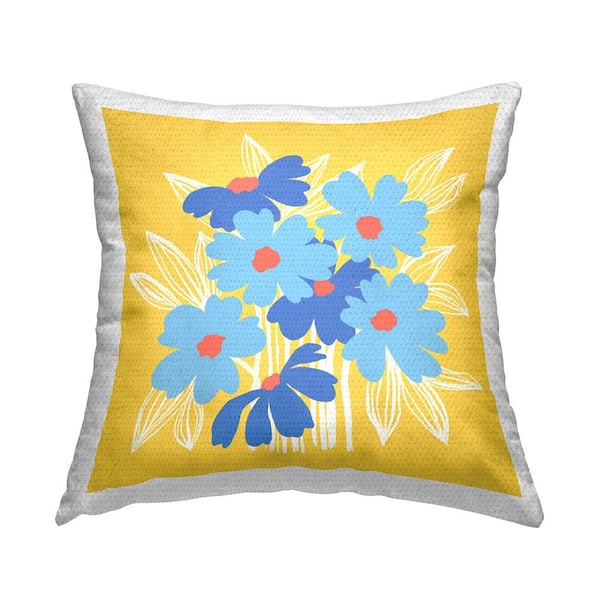 Stupell Industries Blue Summer Blooms Yellow Square Outdoor Throw Pillow