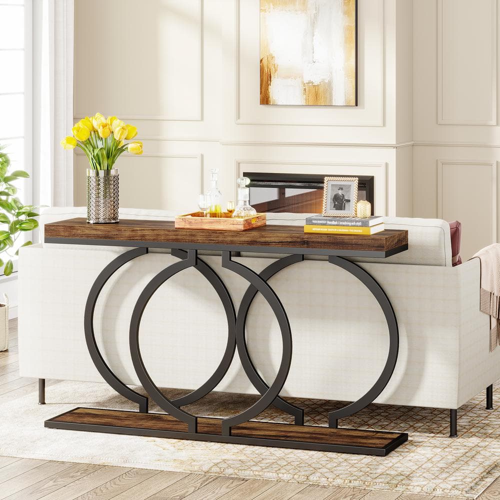 BYBLIGHT Turrella 55 in. Rustic Brown Rectangle Wood Console Table with  Geometric Metal Frame, Modern Entryway Table Sofa Table BB-XK00615JH - The  ..., image size:1000x1000