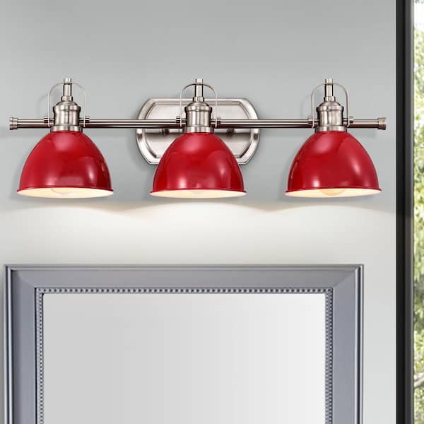 Jushua 24 in. 3-Light Red Dimmable Bath Sconce Vanity Light with Metal Shade