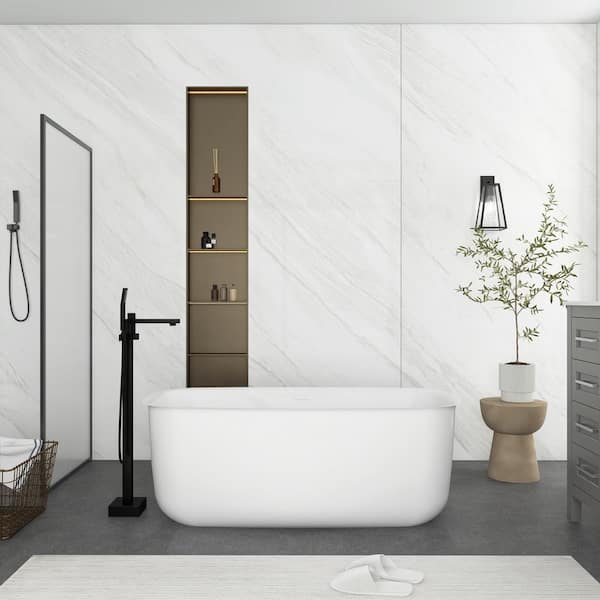 JimsMaison 67 in. x 31 in. Acrylic Freestanding Flatbottom Soaking Bathtub with Center Drain in White