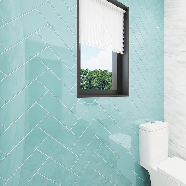 Teal 4 in. x 12 in. x 8mm Glass Subway Tile (5 sq. ft./Case)