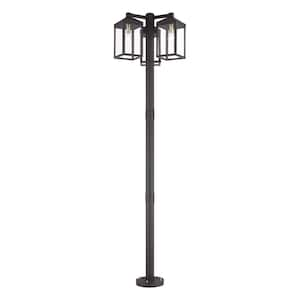 Nyack 3-Light Bronze Cast Brass Hardwired Outdoor Rust Resistant Post Light Set with No Bulbs Included