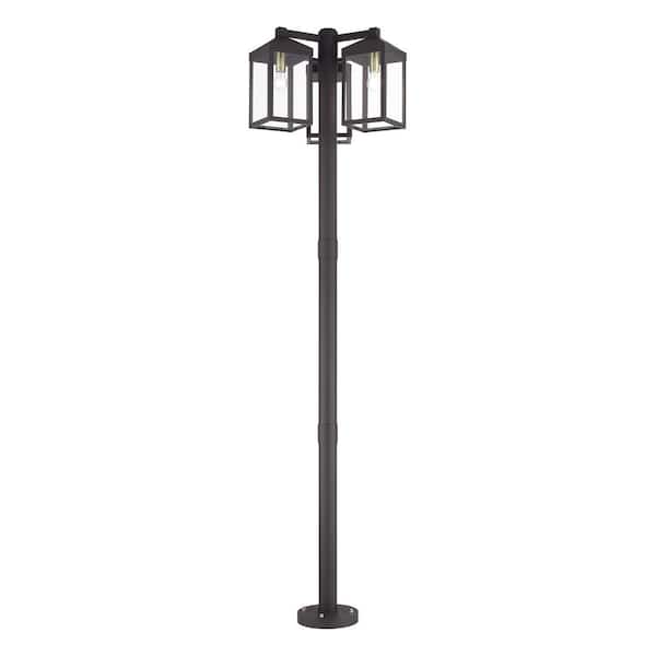 Nyack 3-Light Bronze Cast Brass Hardwired Outdoor Rust Resistant Post Light Set with No Bulbs Included