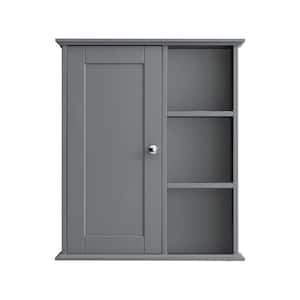 23.6 in. W x 7 in. D x 27.6 in. H Bathroom Storage Wall Cabinet with 3-Shelves and Soft Close Hinge, in Grey