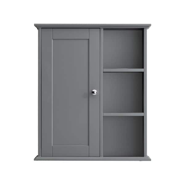 cadeninc 23.6 in. W x 7 in. D x 27.6 in. H Bathroom Storage Wall Cabinet with 3-Shelves and Soft Close Hinge, in Grey