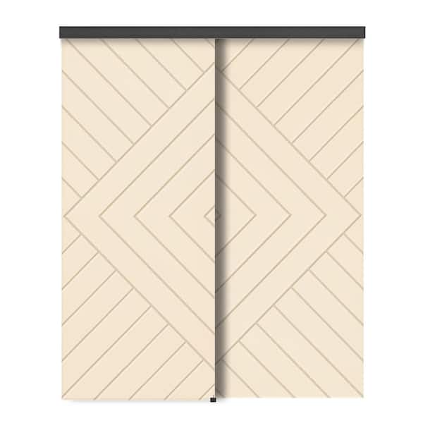 CALHOME 72 in. x 96 in. Hollow Core Beige Stained Composite MDF Interior Double Closet Sliding Doors