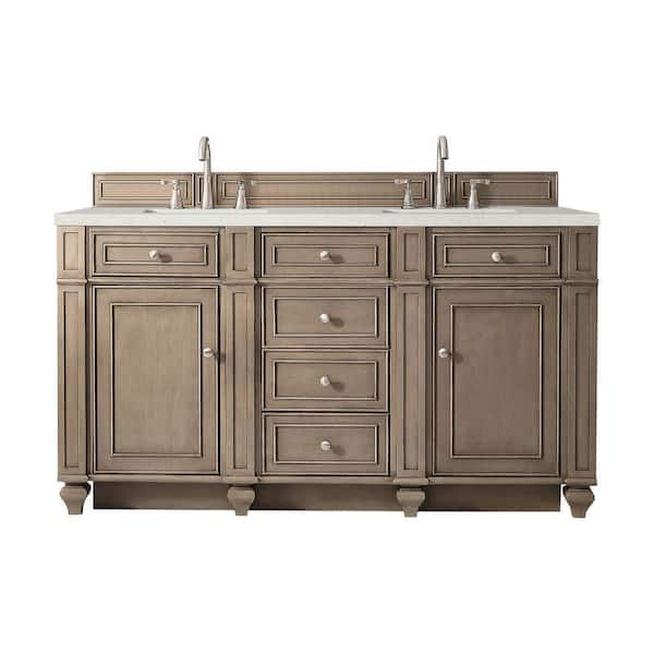 James Martin Vanities Bristol 60.0 in. W x 23.5 in. D x 34.0 in. H Double Bath Vanity in Whitewashed Walnut with Lime Delight Quartz Top