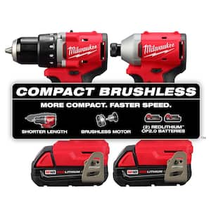 M18 18V Lith-Ion Brushless Cordless Compact Drill/Impact Combo Kit w/(2) 2.0 Ah Batteries, Charger & Bit Set (100-Piece)