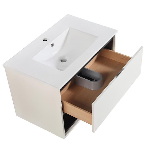 FUNKOL 32 in. W x 18 in. D x 20 in. H Bath Vanity in White with White Ceramics Top