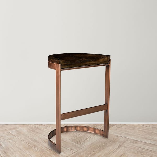 NADAAL STUDIOS Case 26 in. Industrial Mango Wood Counter Stool with Iron Base, Brown