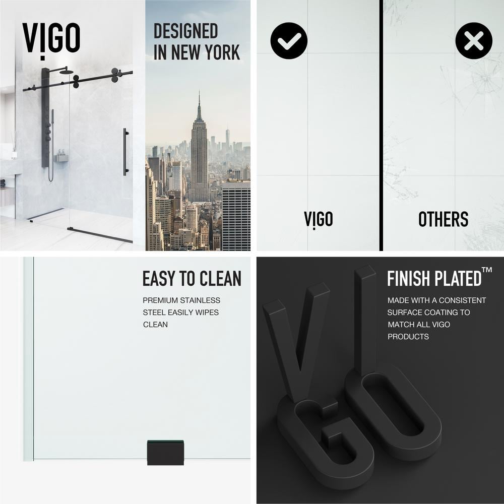 Elan Matte Black Frameless Sliding Shower Door with Clear Glass