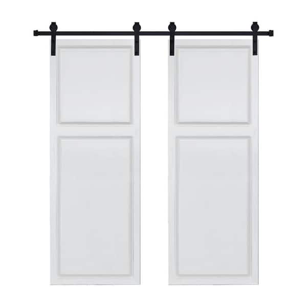 Dual 2-Panel Cottage style door 3/4 in. thick 36 in. x 80 in. MDF White Barn Sliding Door With Hardware kit