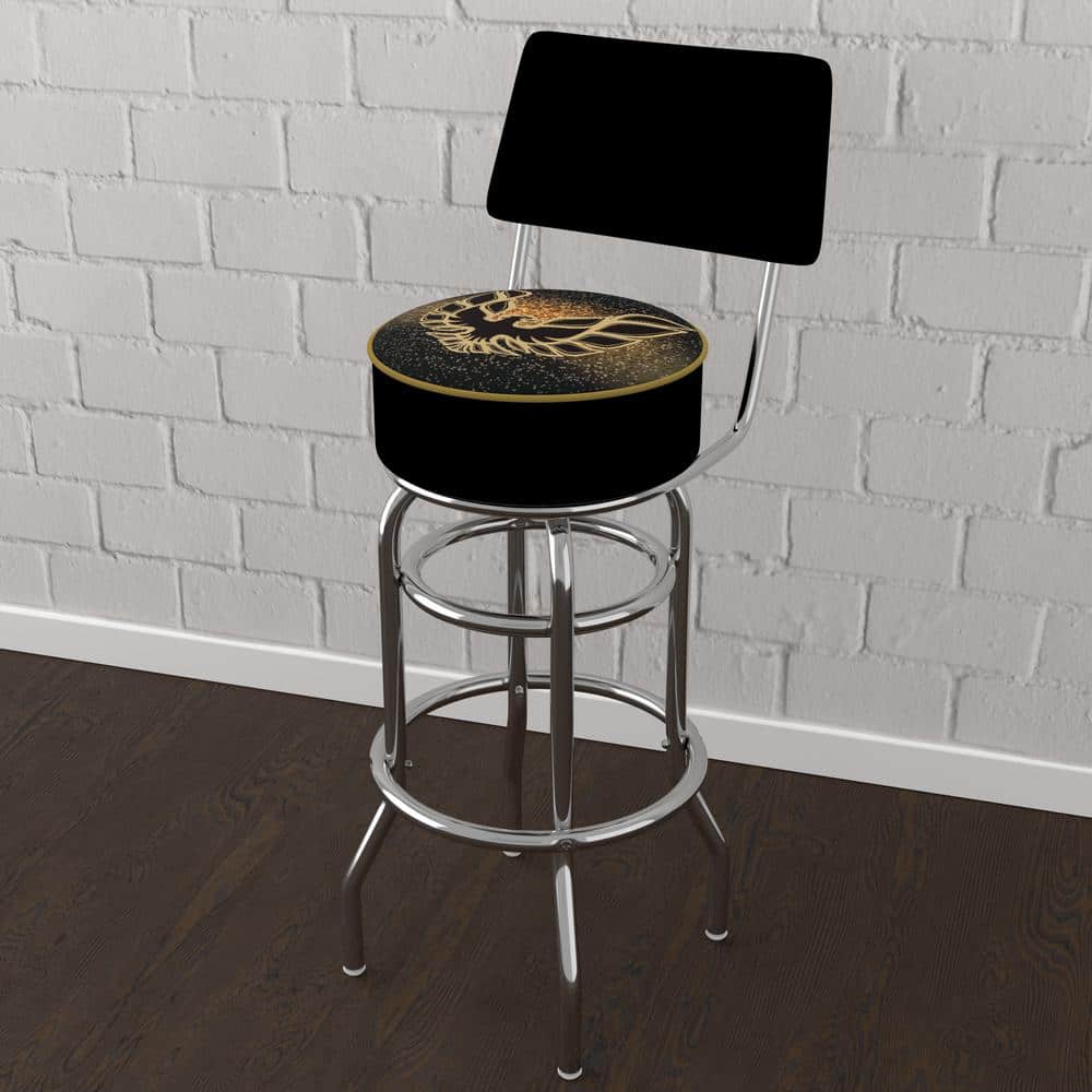 Pontiac Firebird Black 31 in. Yellow Low Back Metal Bar Stool with Vinyl Se