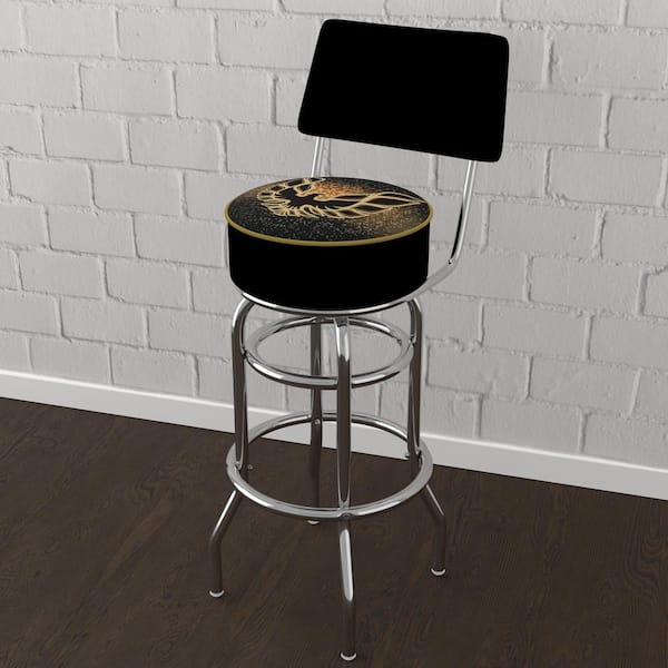 Unbranded Pontiac Firebird Black 31 in. Yellow Low Back Metal Bar Stool with Vinyl Seat
