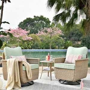 Paradise Cove 3-Piece Wicker Outdoor Rocking Chair Set with Light Green Cushions