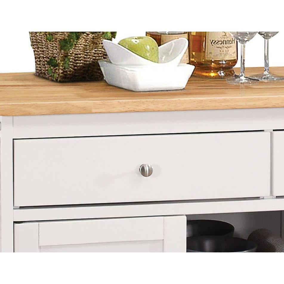 Charming Cottage-Style Natural & White Kitchen Cart with Wine Storage