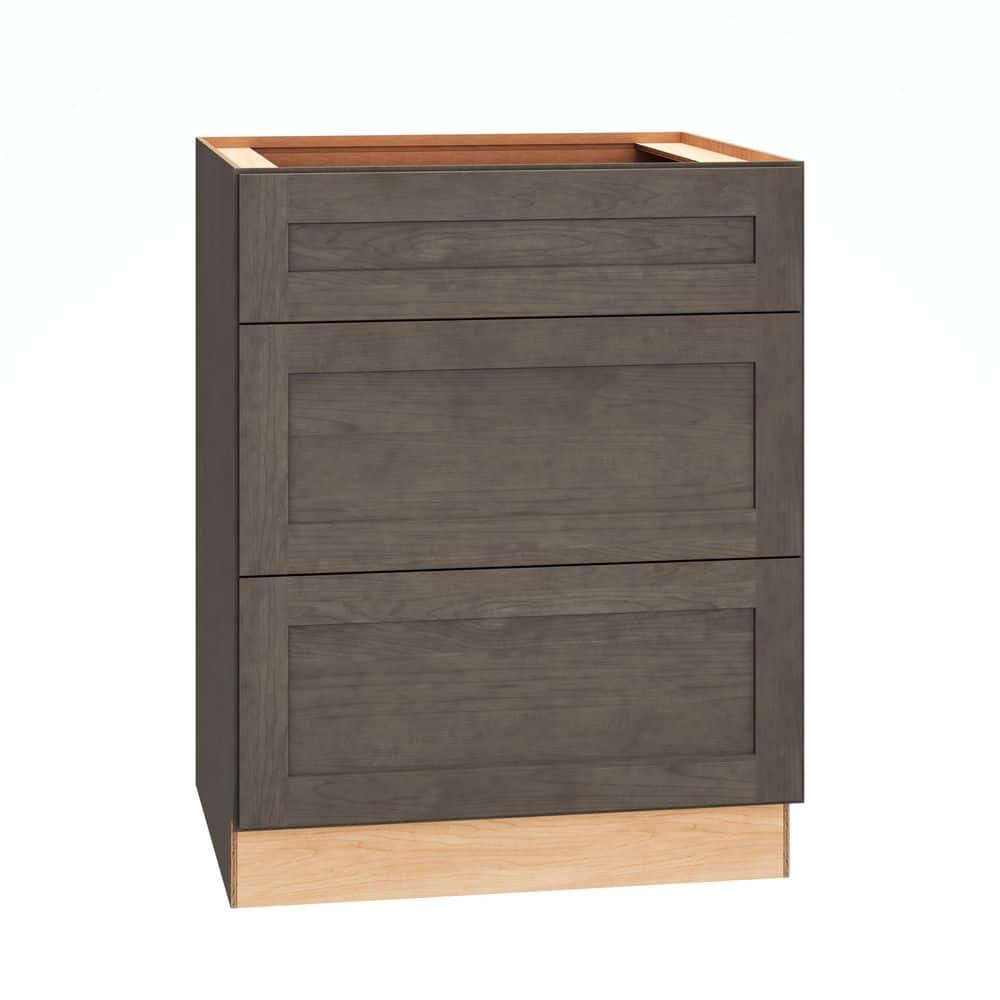 QuickShip Cottage 27 in. W x 24 in. D x 34.5 in. H Assembled Plywood Shaker 3-Drawer Base Kitchen Cabinet in Fieldstone price history on PriceWatchPro