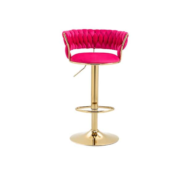 HOMEFUN 37.8 in. Swivel Adjustable Height Metal Frame Cushioned Bar Stool with Red Velvet Seat