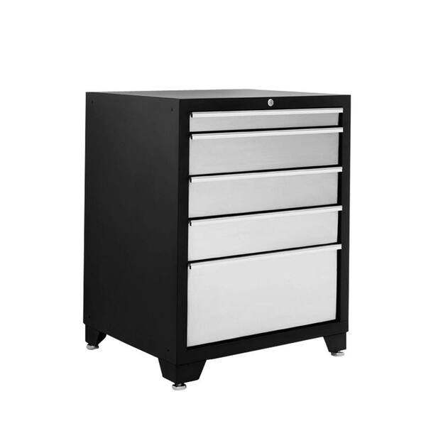 NewAge Products Pro Stainless Steel Series 34.5 in. H x 28 in. W x 24 in. D 5-Drawer Tool Chest Freestanding Cabinet in Silver