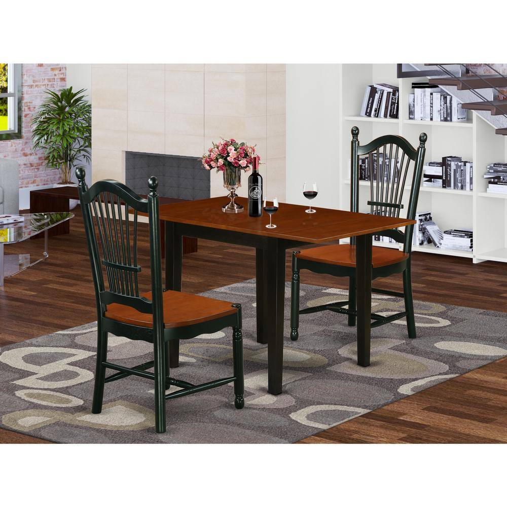 3-Piece Black and Cherry Finish Solid Wood Top Dining Table Set