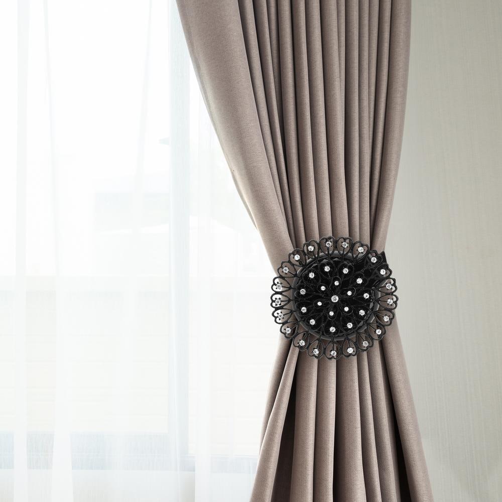 Black Ornate Magnetic Iron Curtain Tie Back Set