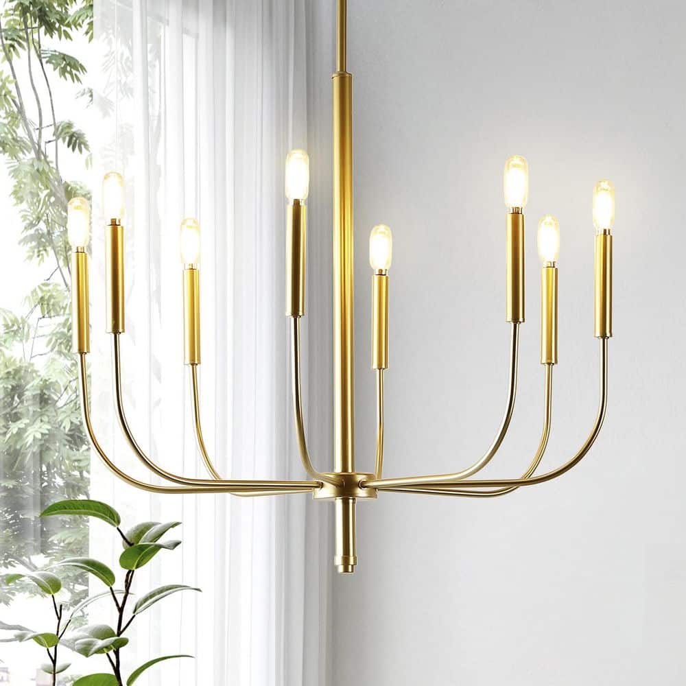 Amoros Mid-Century Transitional 27.25" Gold Satin Antler LED Chandelier