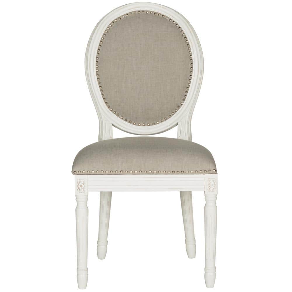 Provencal Elegance High-Back Linen Side Chair in Gray & White