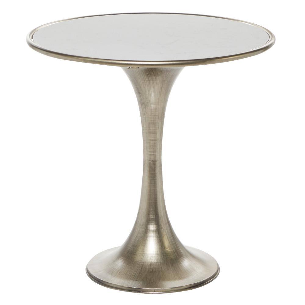 Sleek 30" Round Silver Metal and Marble Accent Table