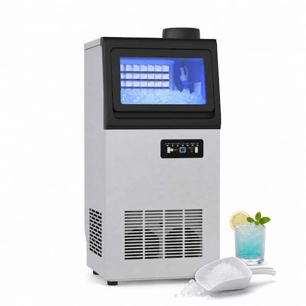 13.8in.120 lbs./24H Freestanding Stainless Steel Commercial Full Size Cubes Ice Maker with Dual Water Inlet,with 25 lbs