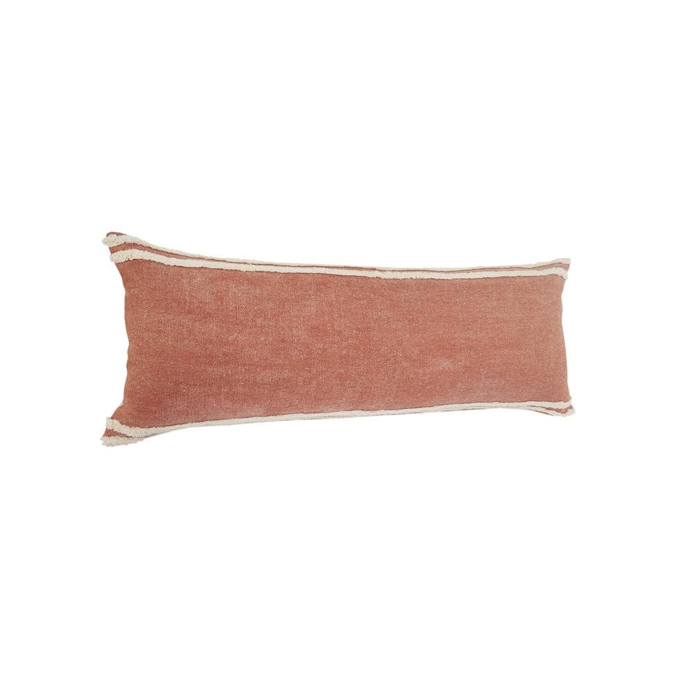 Cinnamon and White Striped Cotton Lumbar Pillow, 14" x 36"